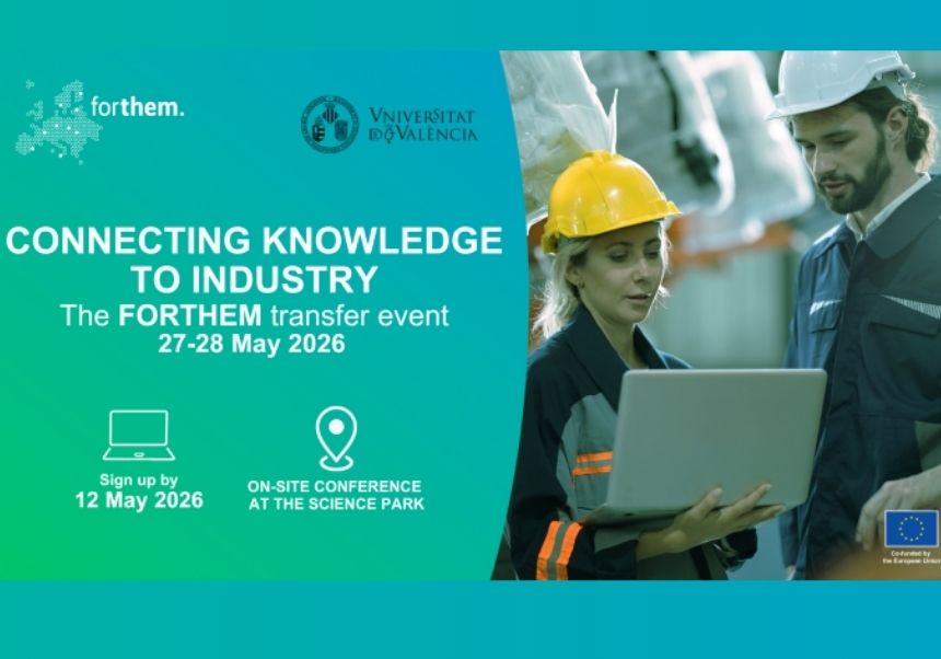 Imatge del esdeveniment:Jornades Connecting Knowledge to Industry, que se celebraran els dies 27 i 28 de maig de 2026 al Parc Científic de la Universitat de València. La imatge mostra el programa de dos dies amb ponències, taules redones i tallers sobre transferència tecnològica, col·laboració universitat–empresa, spin-offs, valorització i comercialització de resultats de recerca.